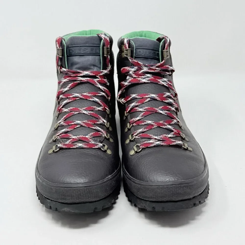 Diesel Quebec Hiking Boots Mens 13 Brown Leather Gorpcore Trekking Lined